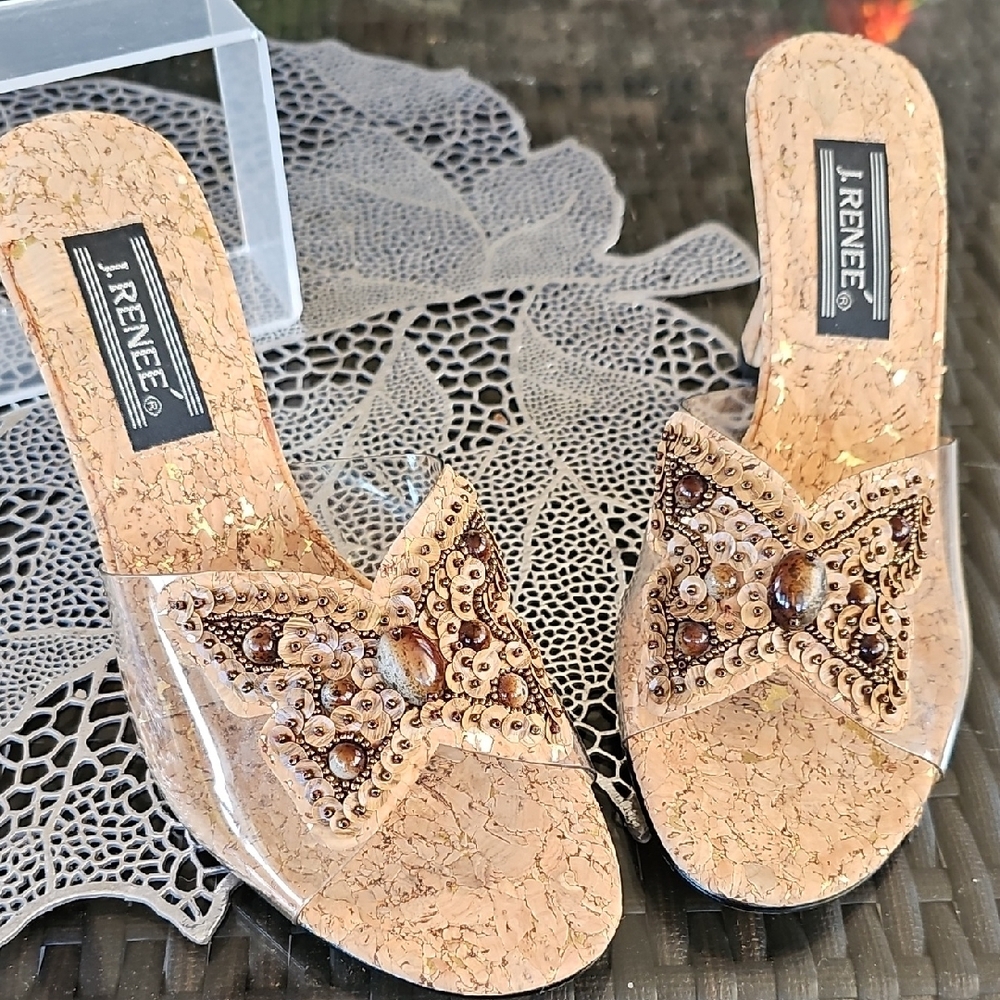 J.Renee Women's Tan and Gold Embellished Heels - Picture 7 of 7